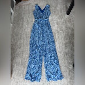 J. McLaughlin Blue Patterned Sleeveless Jumpsuit